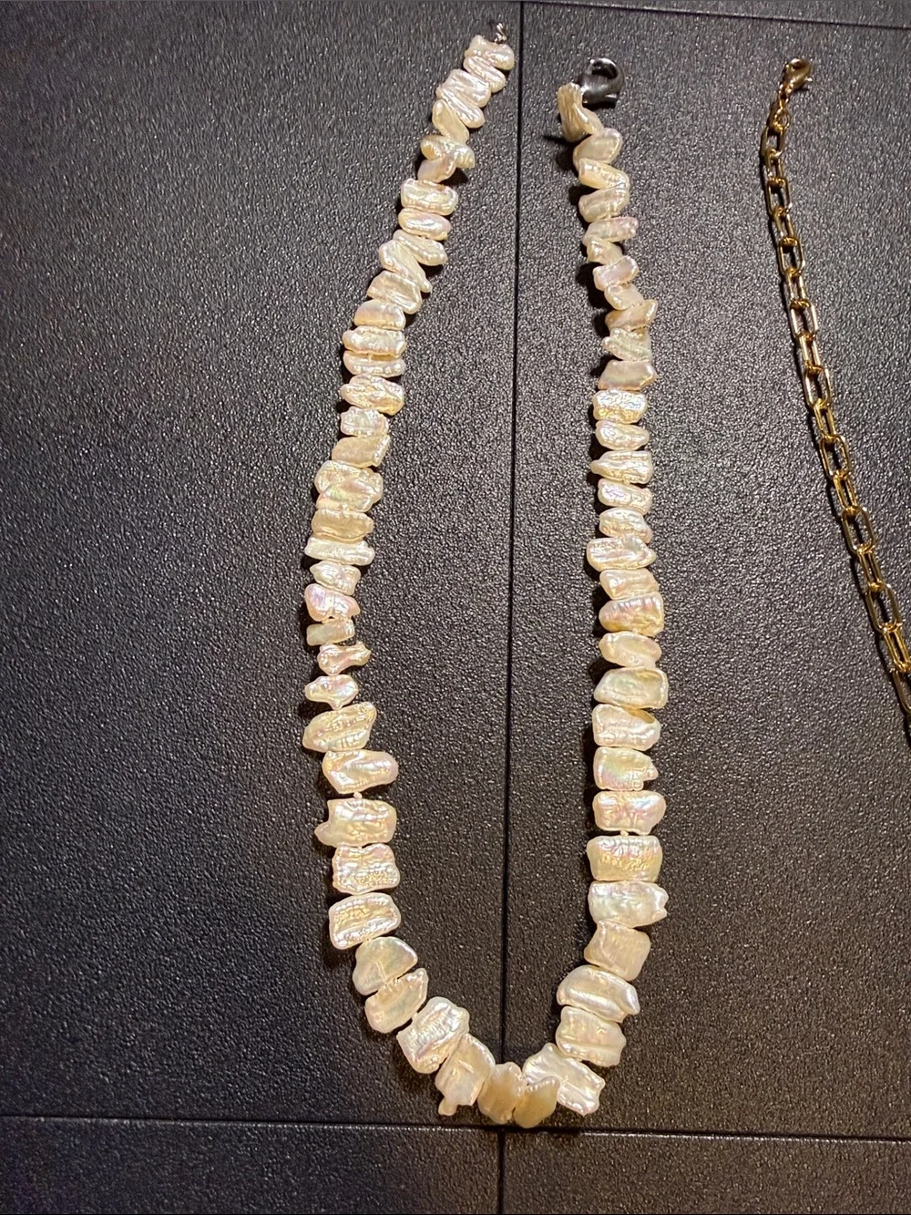 Freshwater Pearl & Gold Chain Necklace - White Pearls
